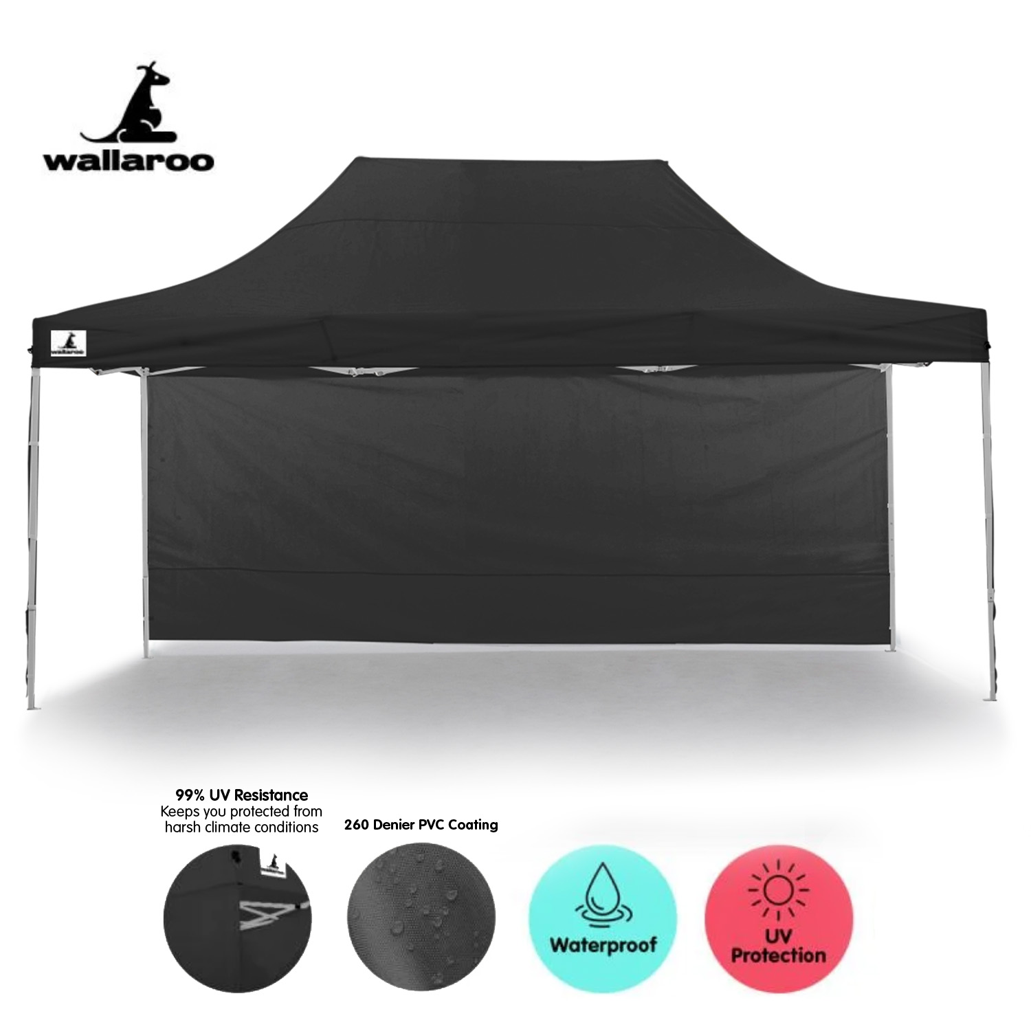 Wallaroo Gazebo Tent Marquee 3x4.5m PopUp Outdoor Black โ image 3