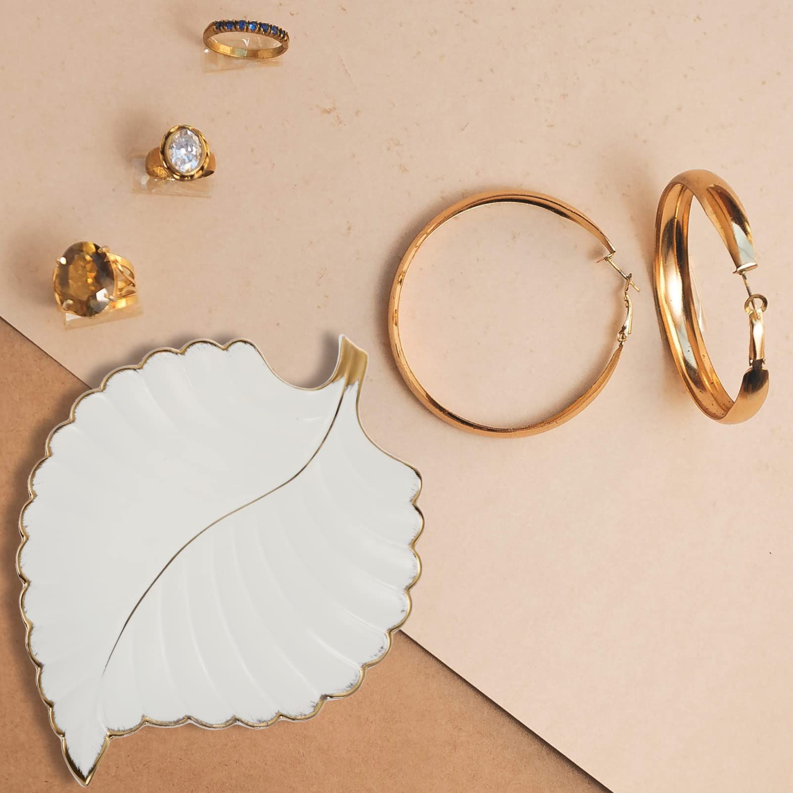 Decorative leaf shaped food plate, snack dessert service platter, party supplies, dinner table decoration, white — image 5