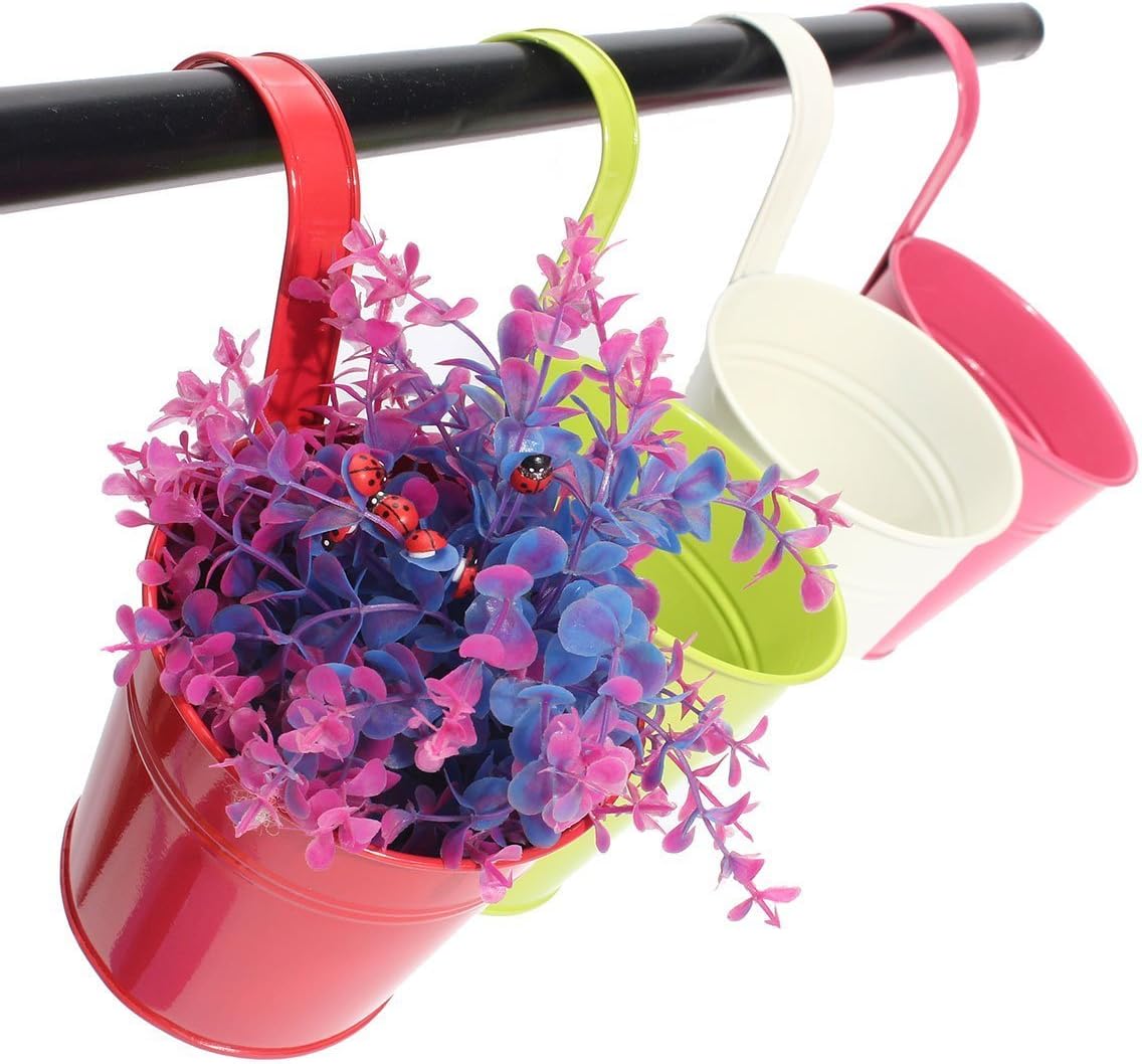 Flower Pots,10 Pcs Metal Iron Hanging Flower Plant Pots Balcony Garden Plant Planter Baskets Fence Bucket Pot 4'' Flower Holders with Detachable Hook โ image 3