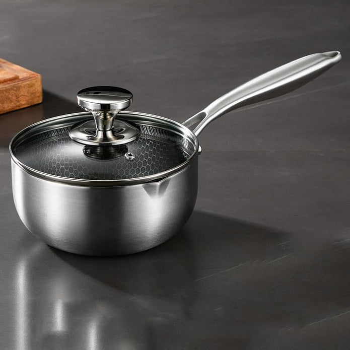 24cm 316L Stainless Steel Saucepan Compound Steel Honeycomb Nonstick Sauce Pan with Glass Lid 3.2L Pot Stay-Cool Handle Multipurpose Milk Saucepan, Induction — image 2