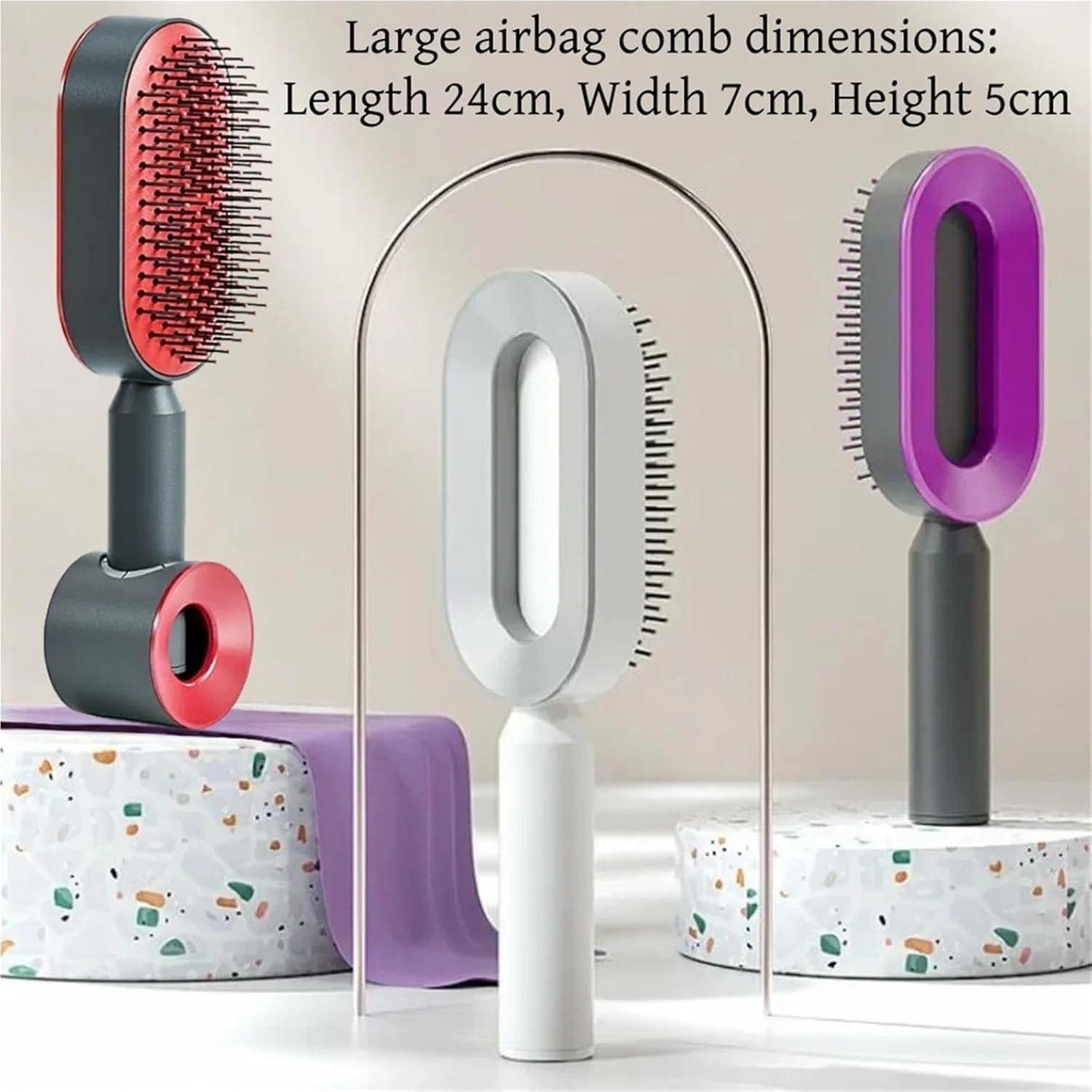 White 3D Airbag Massage Self Cleaning Hair Brush with Base - for Long Hair - One-Click Easy Hair Removal - Scalp Soothing Detangler for Professional Home Hair โ image 6