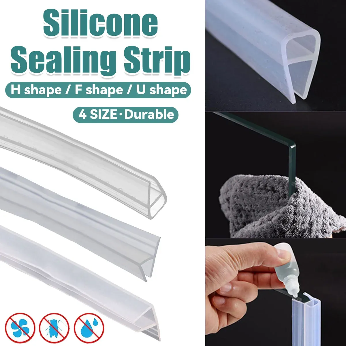 Transparent Silicone Seal Strip in F Shape for Glass Doors Windows - 1.2cm x 100cm β image 5