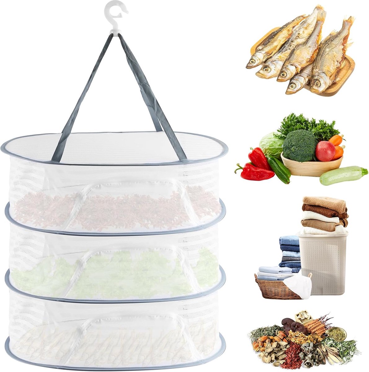 Herb Drying Rack - 40*60cm - 3-tier hanging herb drying net - Drying rack - Drying net - food drying net - hanging mesh net - plant drying rack - with zippers โ image 2