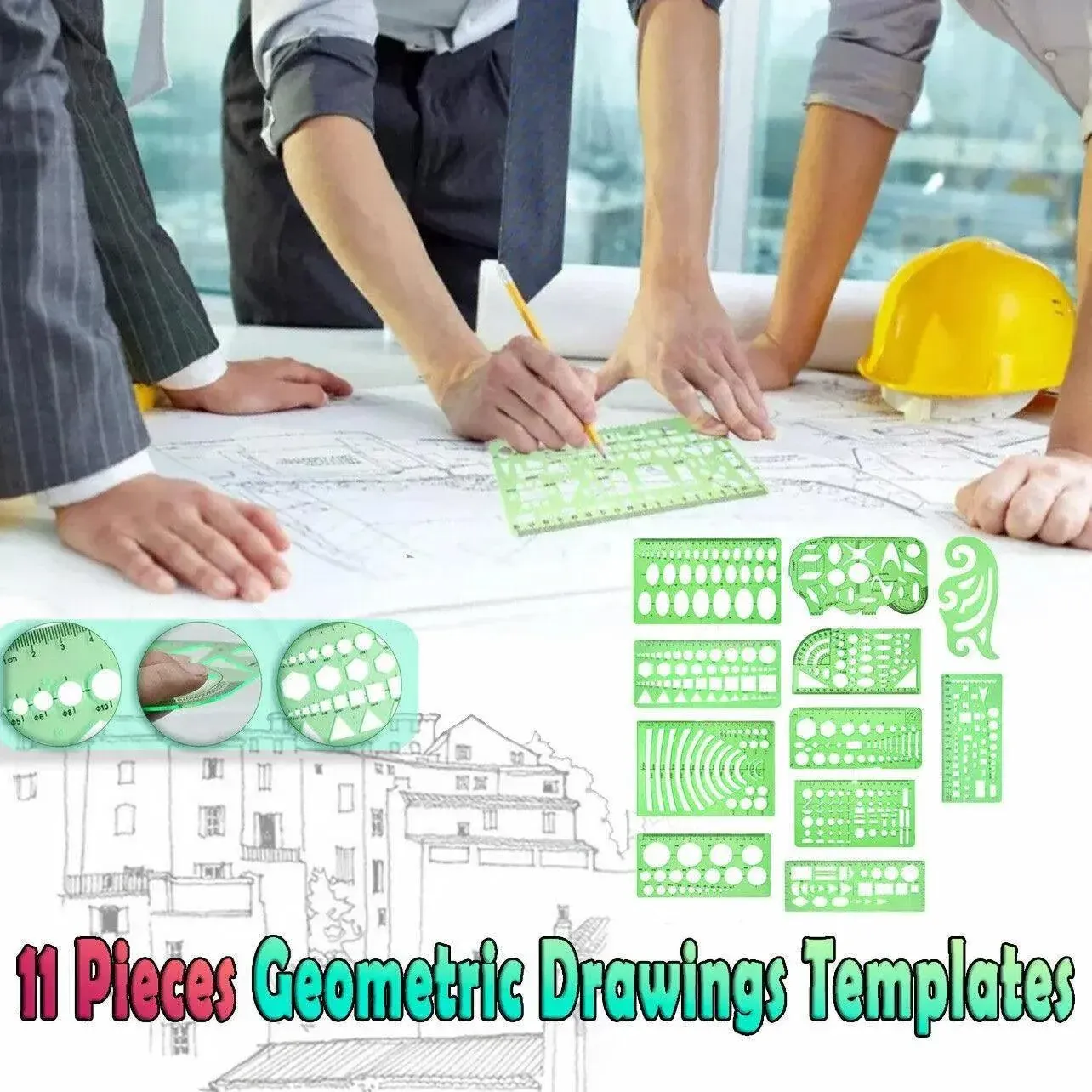 11Pcs Plastic Geometric Template Ruler Stencil Set Measuring Tool - 11 PCS — image 2