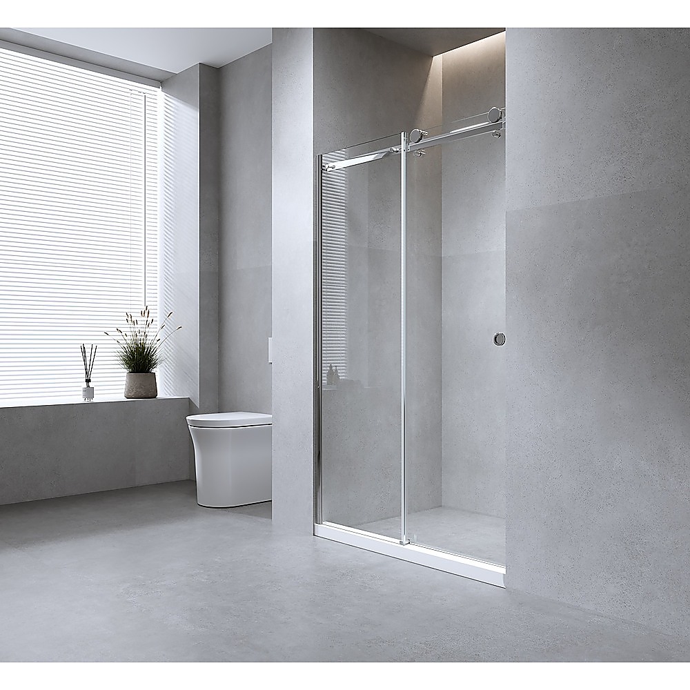 140cm Frameless Glass Sliding Shower Door – With Black Rail and U-Brackets for Modern Bathrooms — image 2