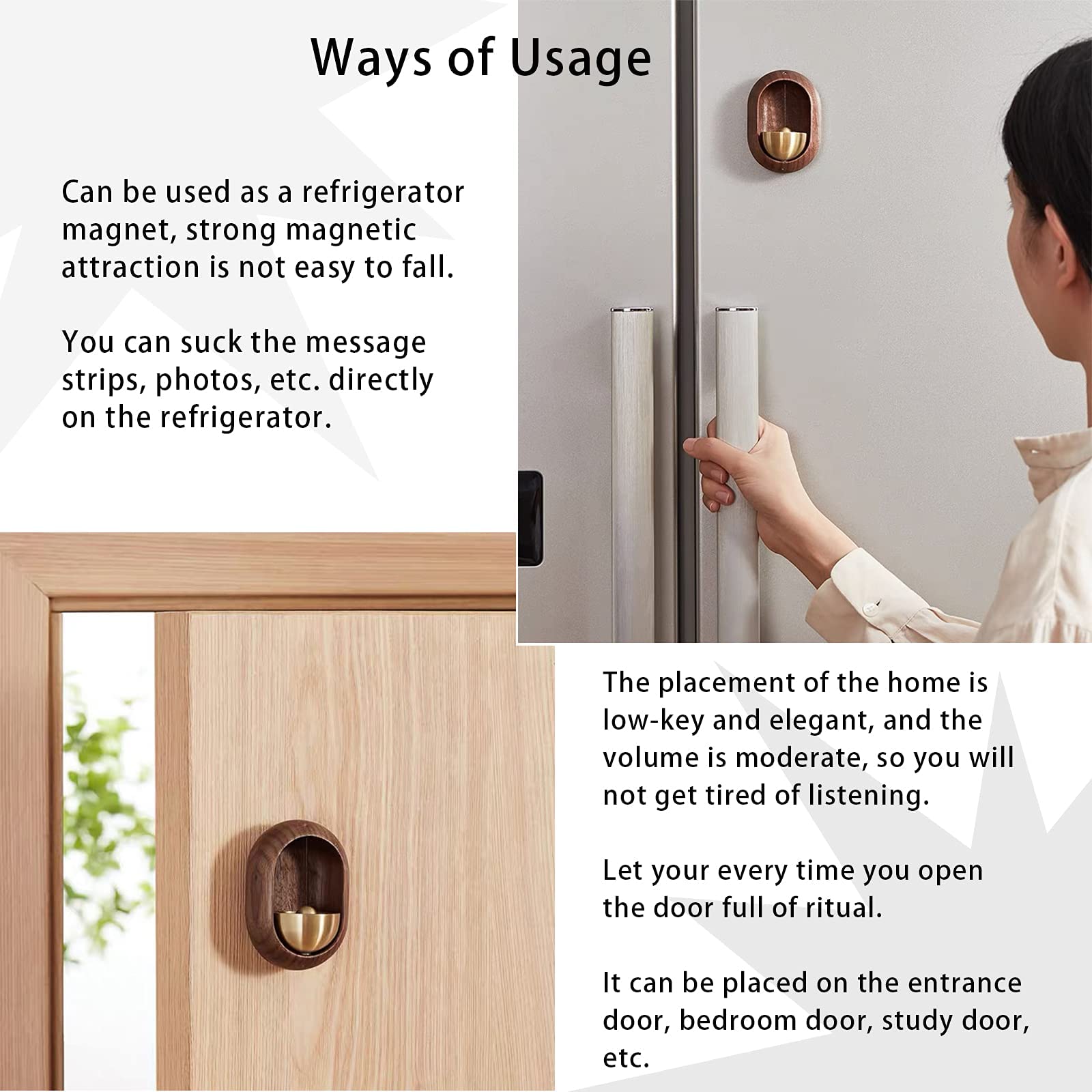1 Piece Vintage Wooden Door Bell with Copper Chime and Magnetic Mount for Entryways and Bedrooms, Dark Wood Oval Design — image 2