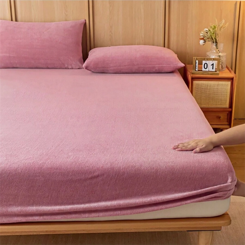 Bean paste color Plush Crystal Velvet Fitted Sheet - Ultra Soft, Warm & Thick for Winter (99x190+36cm) — image 2