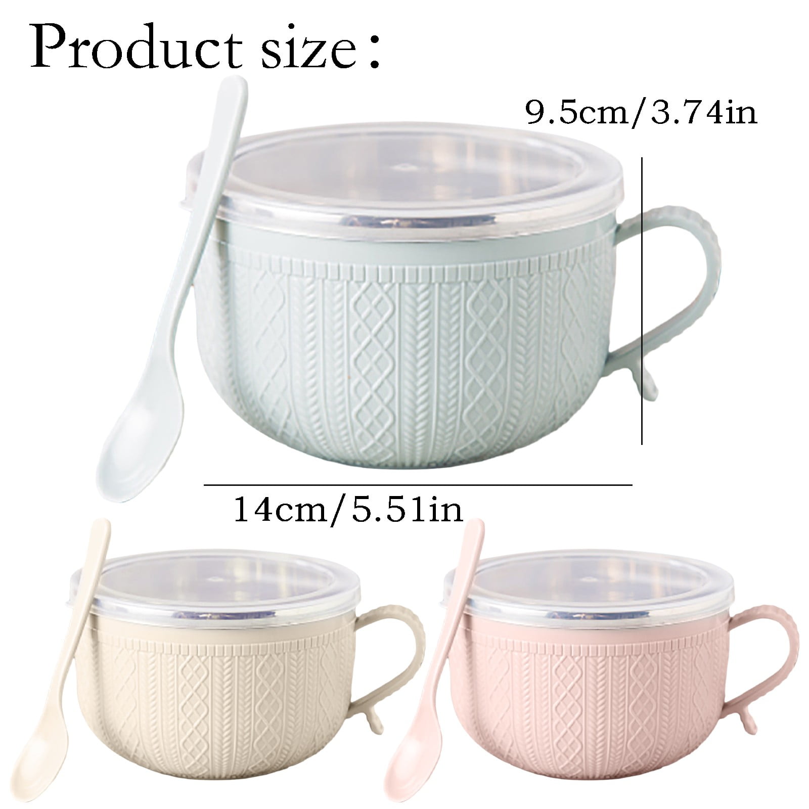 Soup Bowl with Handle, Food‑Grade Microwave Safe Bowl for Cereal and Snacks, Heat‑Resistant, 9.5 × 14 cm, Pink — image 3