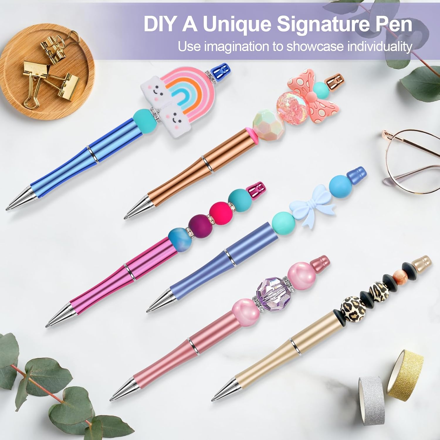 15 PCS Beadable Pens, Pens Bulk Colored Plastic, Black Ink Beaded Creative Diy Pen, Bend for Make Gifts Children and Students, Office School Supplies — image 6