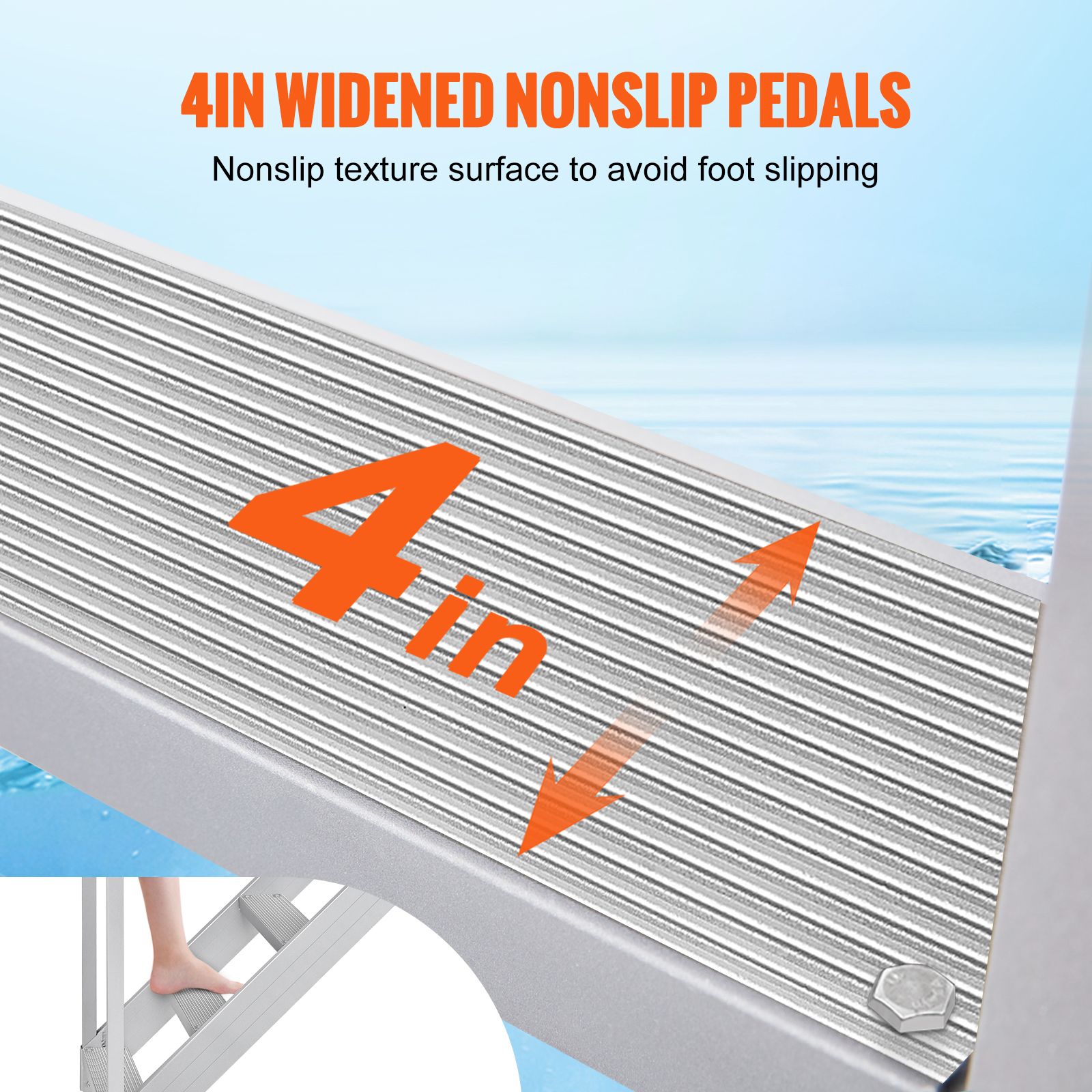 Dock Ladder, 1.09 m-1.29 m Adjustable Height, 227 kg Load Capacity, Aluminum Alloy 6 Steps Pontoon Boat Ladder with Dual Handrails & Nonslip Mat, Ideal for — image 4