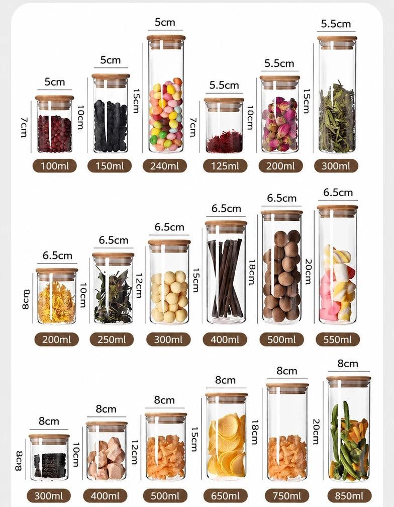 Clear Glass Moisture Proof Storage Jar, Food Safe Canister With Bamboo Cover, 8cm*15cm, 650ml — image 6
