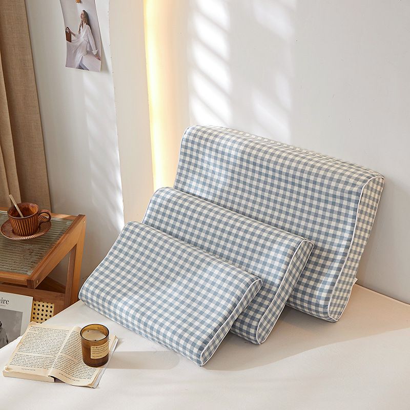 Mengxuan Cotton Pillowcase 4060 Lan three-part grid Latex cotton pillowcase 40 × 60 (single pack)