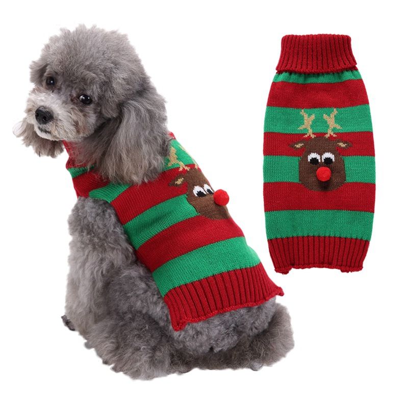 Dog Sweater Acrylic Knit Christmas Red and Green deer XS Size: XS; Neck (cm): 20-24; Bust (cm): 28-32; Back length (cm): 18-20; Recommended pet weight (kg)