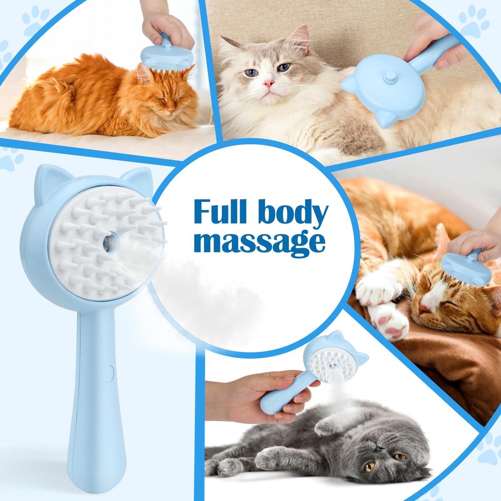 Cat Brush with Handle, Cat Steam Brush for Cat/Dog Hair Grooming with Water Tank, Steaming Cat Brush for Pet Shedding Massage(Blue) — image 3