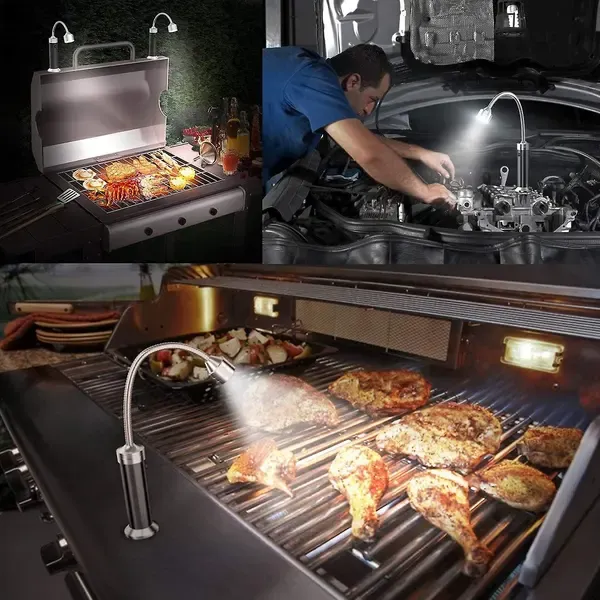 2 Pack Magnetic LED BBQ Grill Lights with 360 Degree Flexible Goosenecks for Camping, Outdoor Cooking and Night Grilling, Silver — image 4