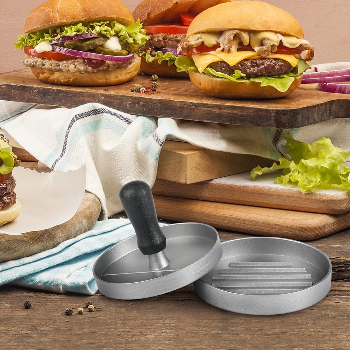 Hamburger press - with 100 non-stick sheets - 12 × 7.5 cm - Burger Press - Burger makers - non-stick meat burger maker - Hamburger mold - Meat press — image 2
