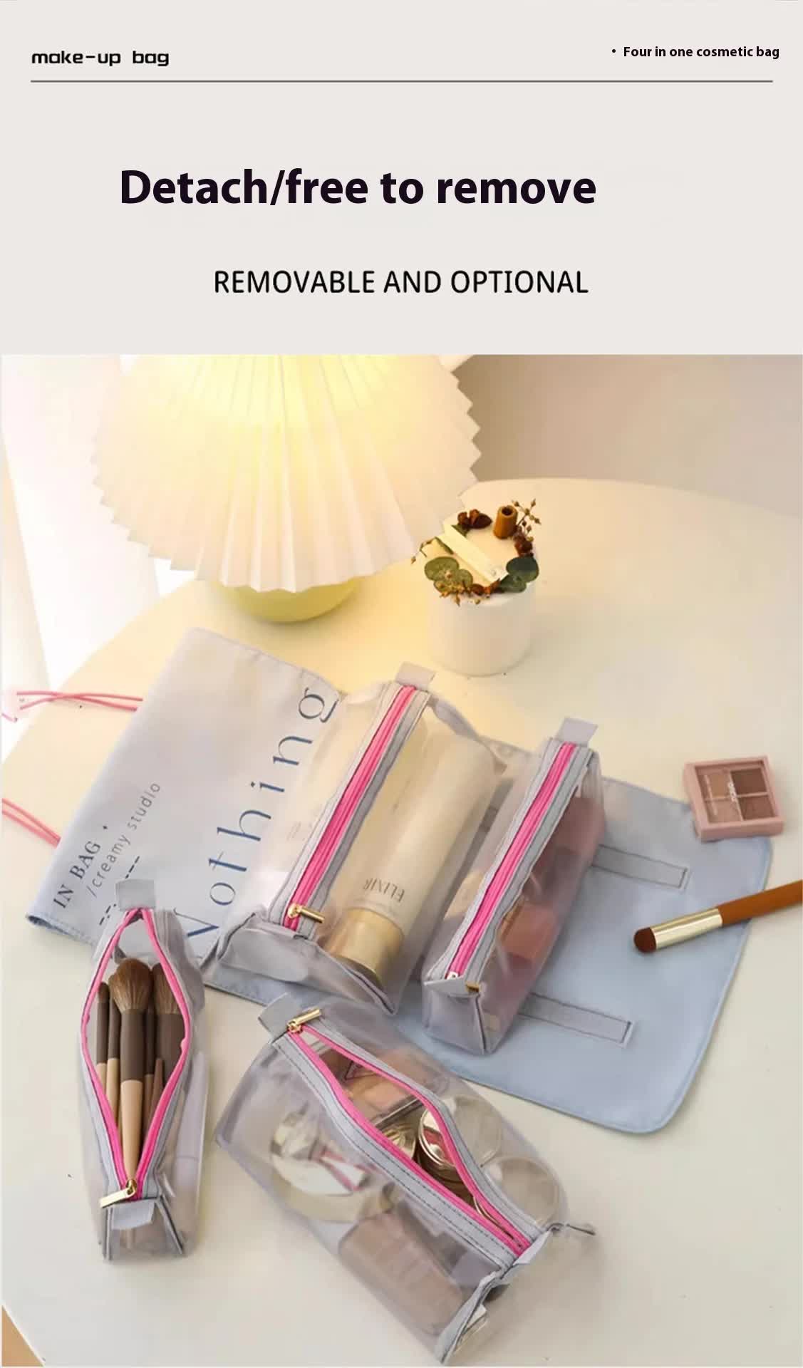 Beige Portable 4-in-1 Cosmetic Storage Bag, Removable Travel Organizer for Makeup, Toiletries, and Small Accessories โ image 4