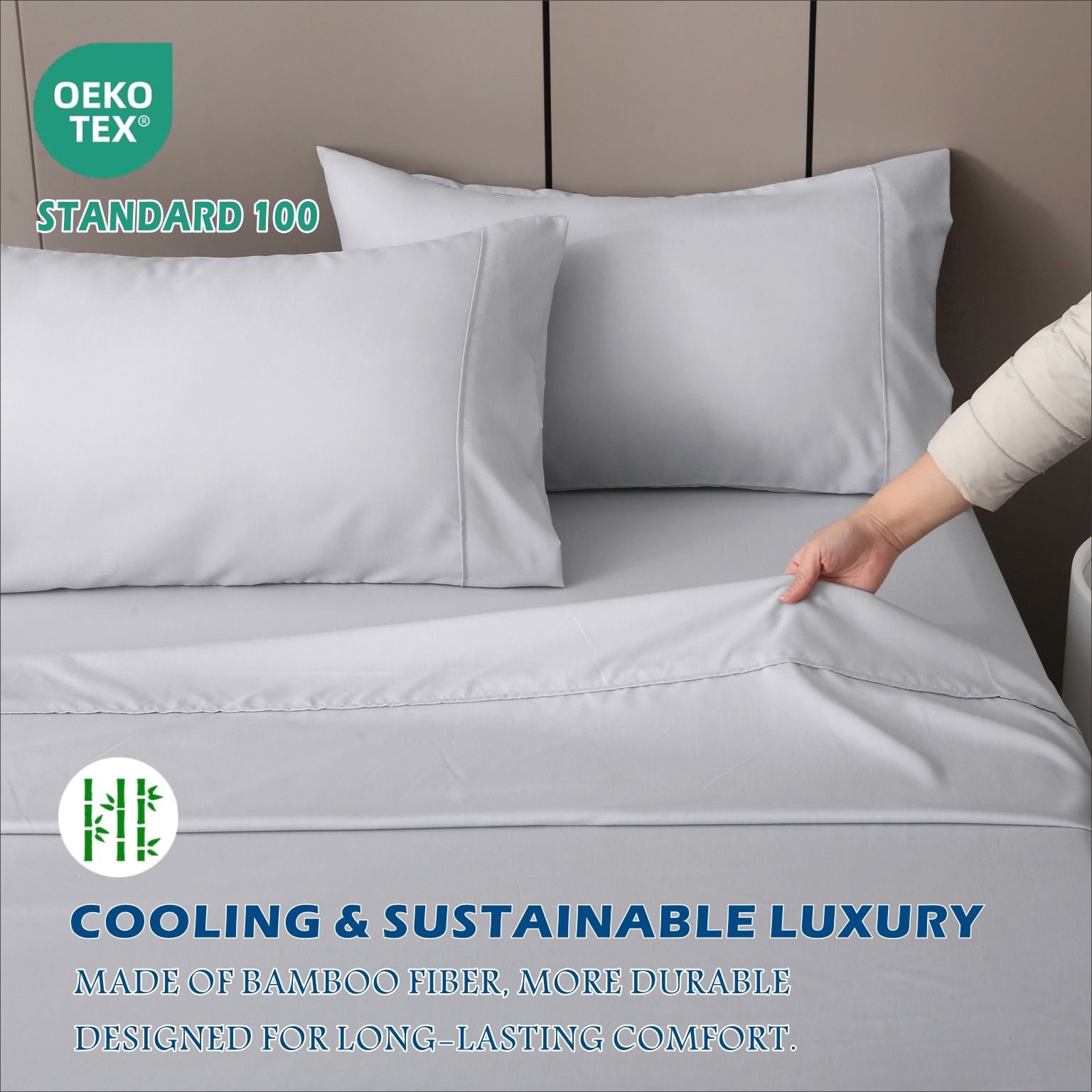 3 Piece Hotel Bamboo Cooling Sheet Set -Ultra Soft 2000TC Breathable Bed Sheets Set with 37 Centimetre Deep Pocket-Cooling Sheets for Hot — image 6