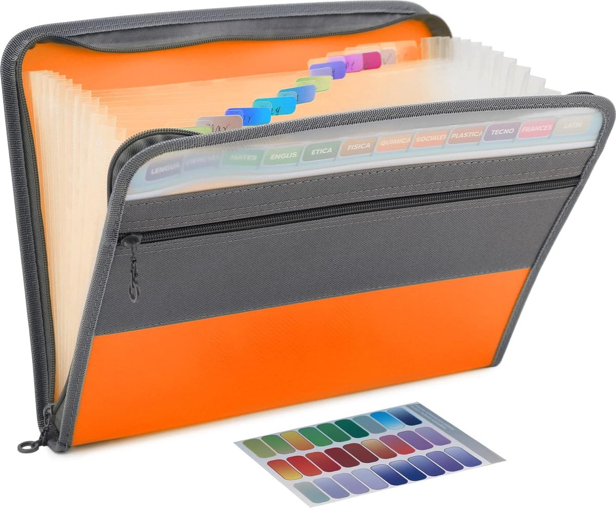 Project Folder - A4 - Foldable File Folder with Tabs - 13 Compartments - Storage Folder/Sorting Folder - Compartment Folder - Durable Plastic Document Folder
