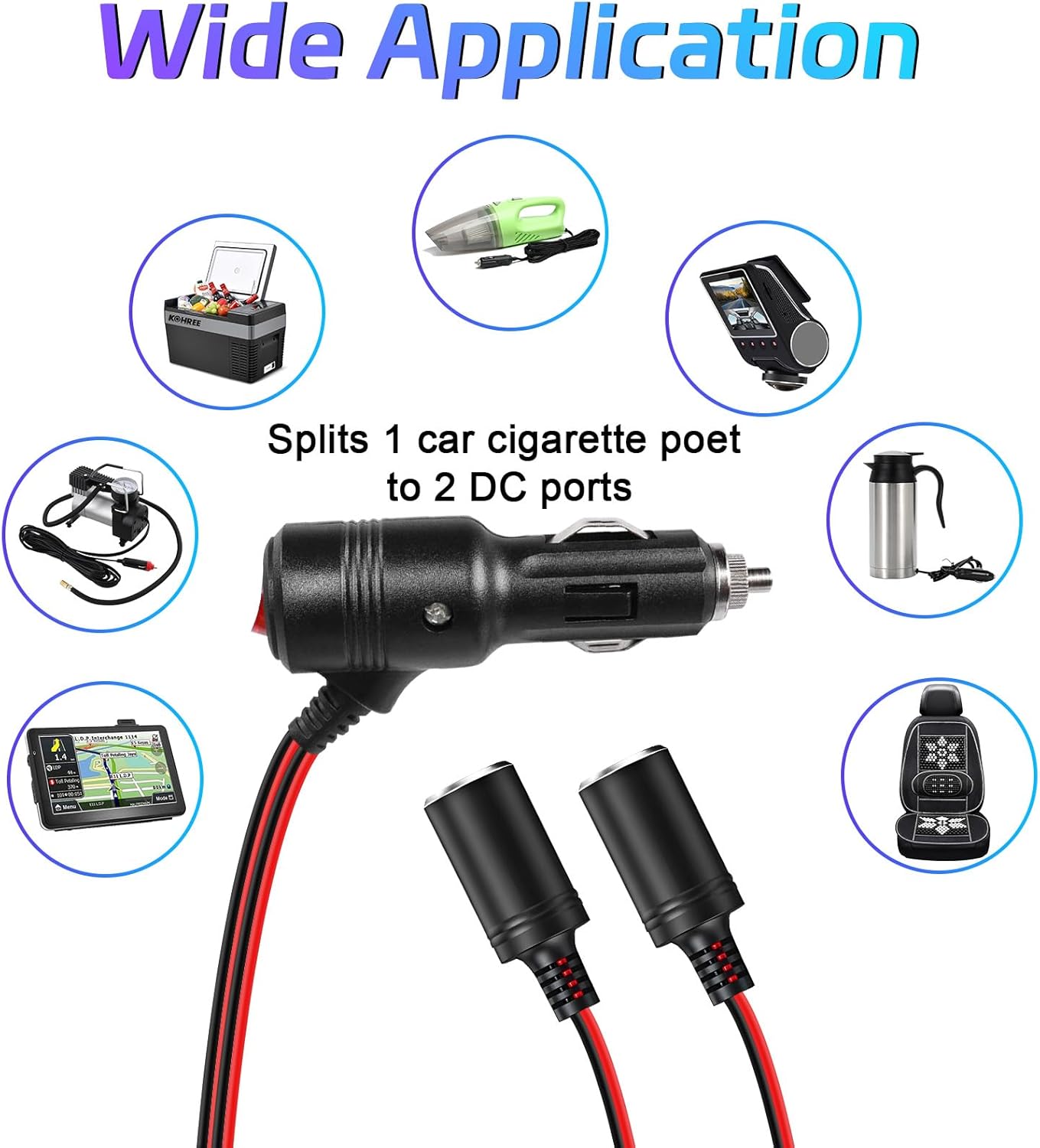 Car Cigarette Lighter Splitter,2-Socket Cigarette Lighter Adapter Extension Plug Cord Power Charger Port for DC 12V 24V Car Vehicle 2-Way Splitter Y on/Off — image 4