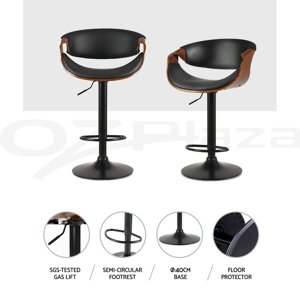 Artiss Bar Stools X3 Kitchen Counter Chair Gas Lift Swivel PU Ambrus Black — image 6