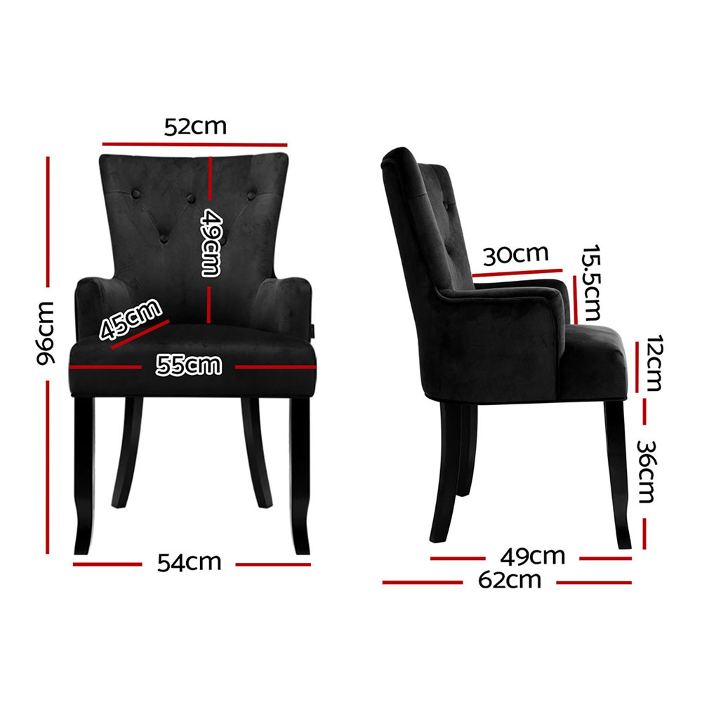 4x Artiss Dining Chairs Velvet French Provincial Armchair Black — image 2