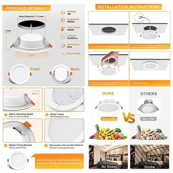 4 pcs LED Spotlight Waterproof IP44 Neutral White Light 4000K, Ultra Thin Design for Bathrooms and Living Rooms — image 5