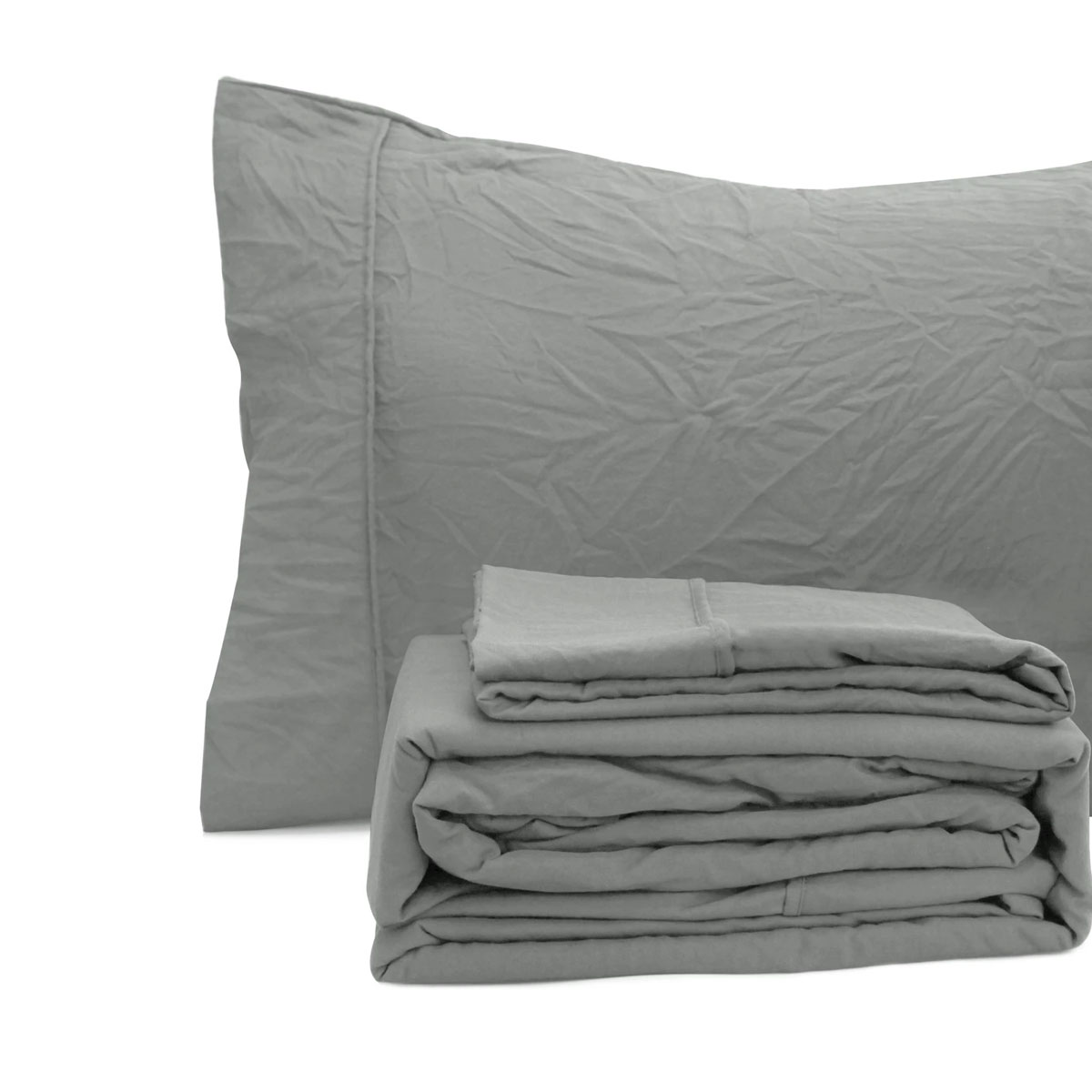 Ramesses Charcoal Pebble Wash Linen Look Alternative Sheet Set Single โ image 3
