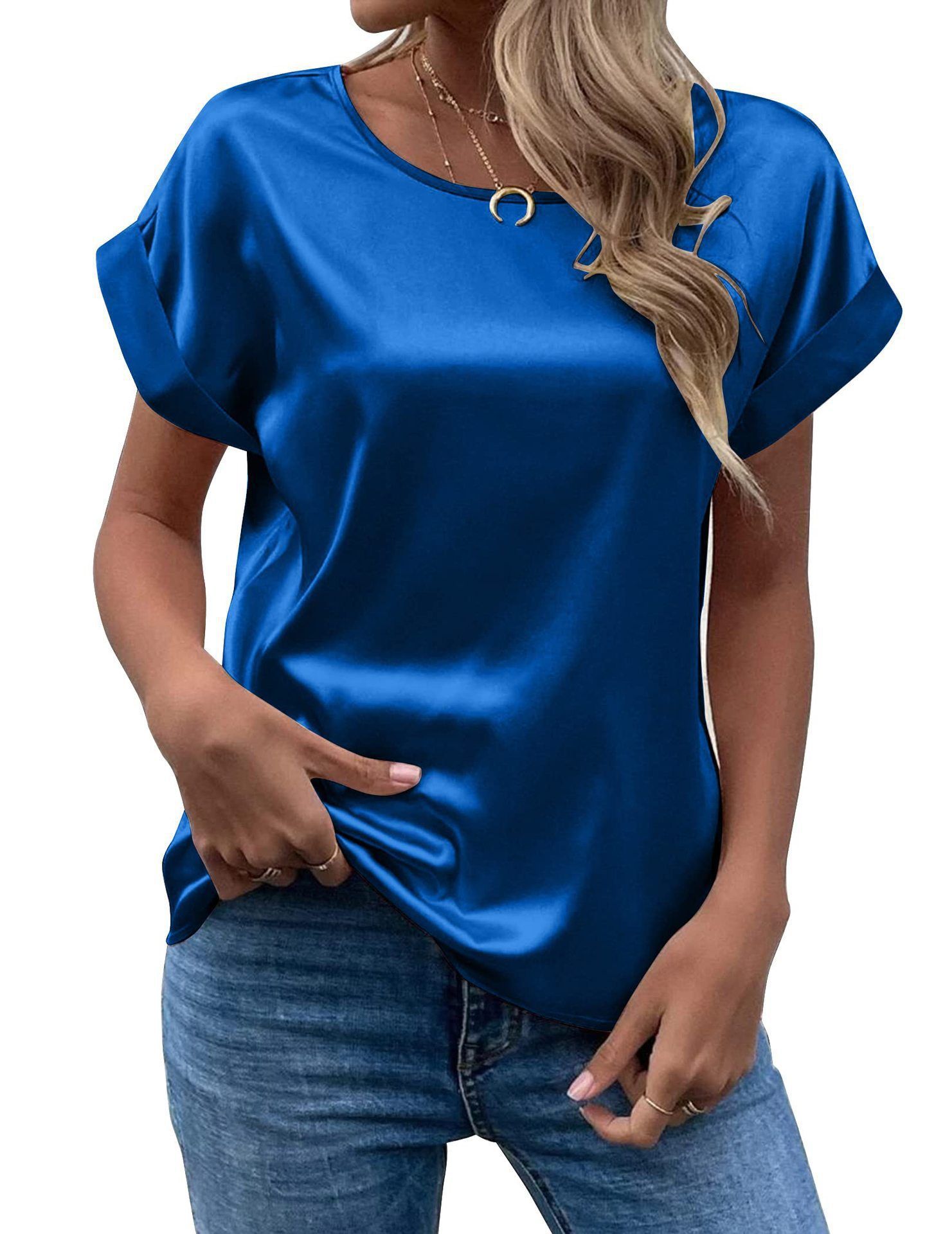 Mavis Women Satin T Shirt Short Sleeve Crewneck Light green 2XL — image 4