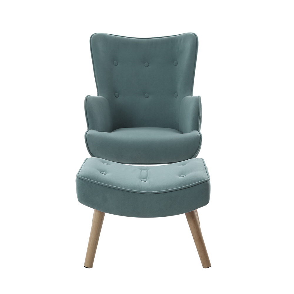 Artiss Armchair Set with Ottoman Blue Lansar — image 4
