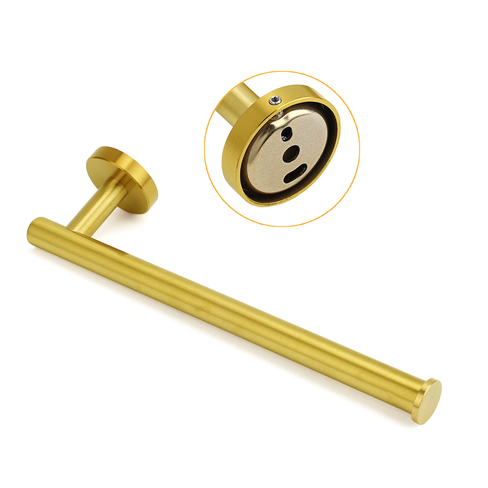 Bathroom Brushed Gold Round Towel Rack Holder Hook Clothes Hanger Wall Mounted — image 3