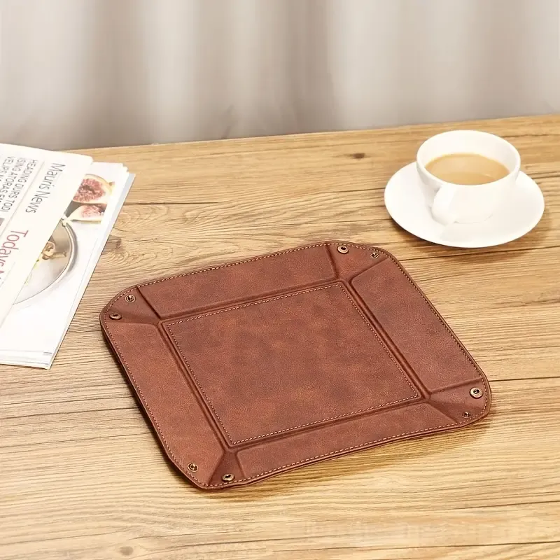 Foldable PU coin tray, minimalist luxury foldable portable, stores desk & entryway items, practical and exquisite!/brown — image 4