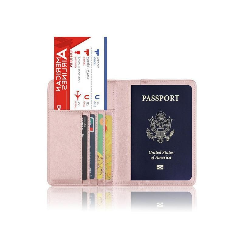 RFID Passport Holder Slim Leather Travel Wallet ID Card Cover Case for Men Women - Pink Gold โ image 5