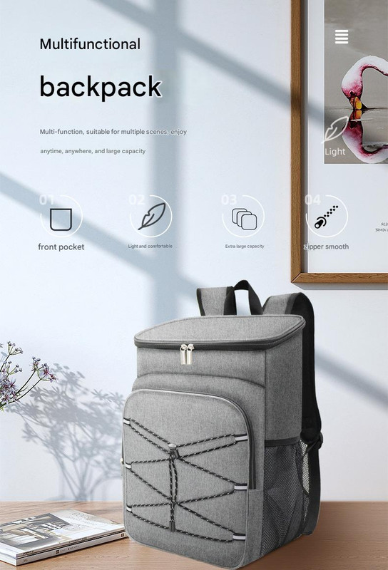 Black Large Insulated Cooler Backpack - Leakproof, Lightweight for Picnic, Beach, Camping — image 2