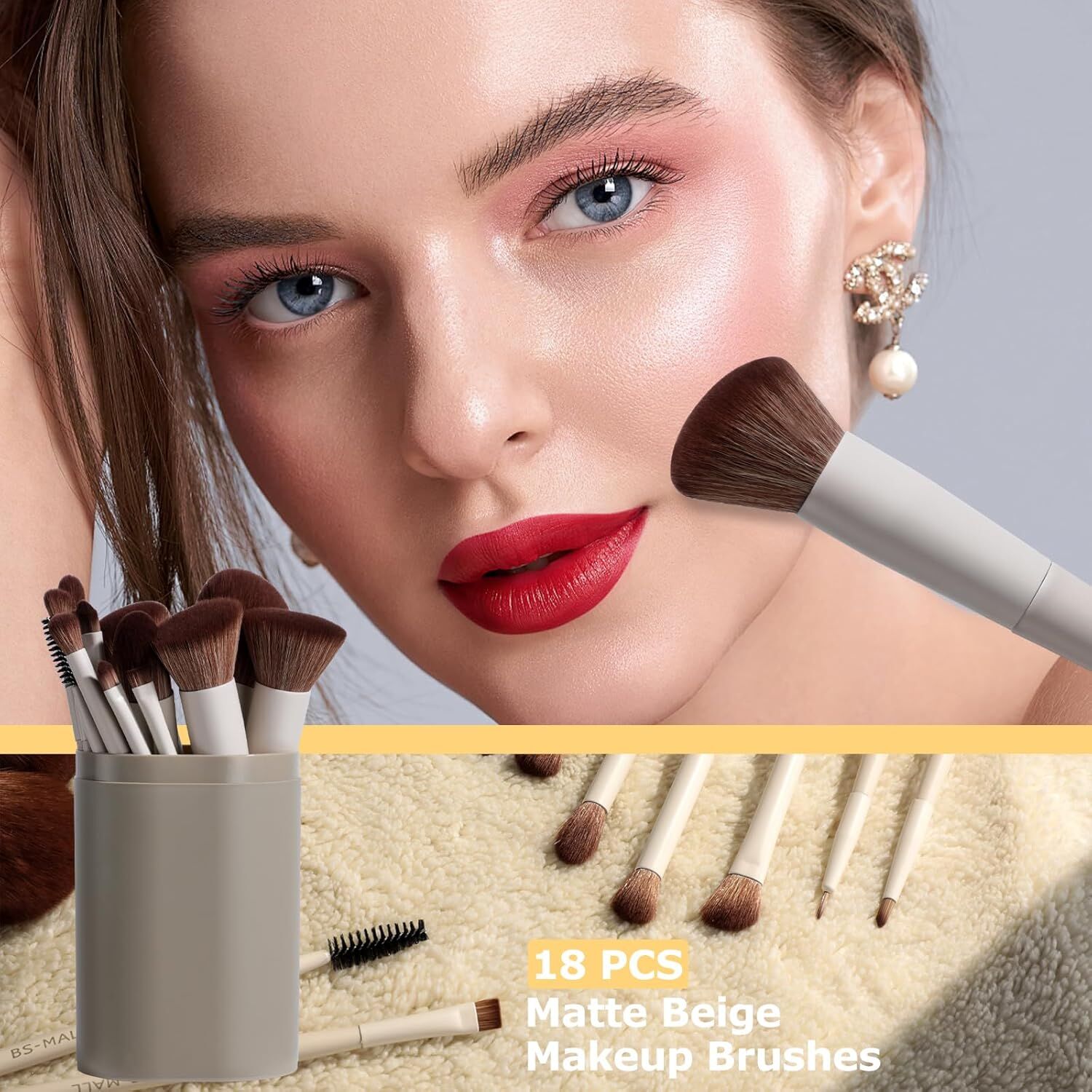 Matte Beige Makeup Brush Set (18-Piece): Professional, Cruelty-Free for Foundation, Blush & Eyeshadow — image 5