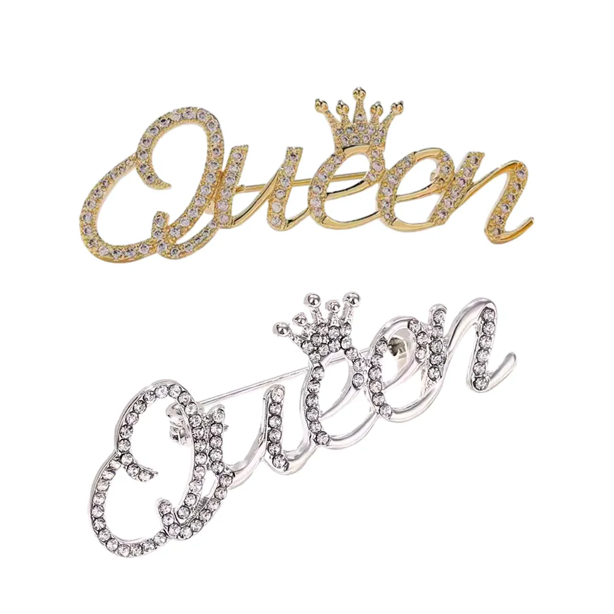 Rhinestone Queen Crown Brooch Alloy Pin Silver Gold for Clothing Accessories - Silver — image 3