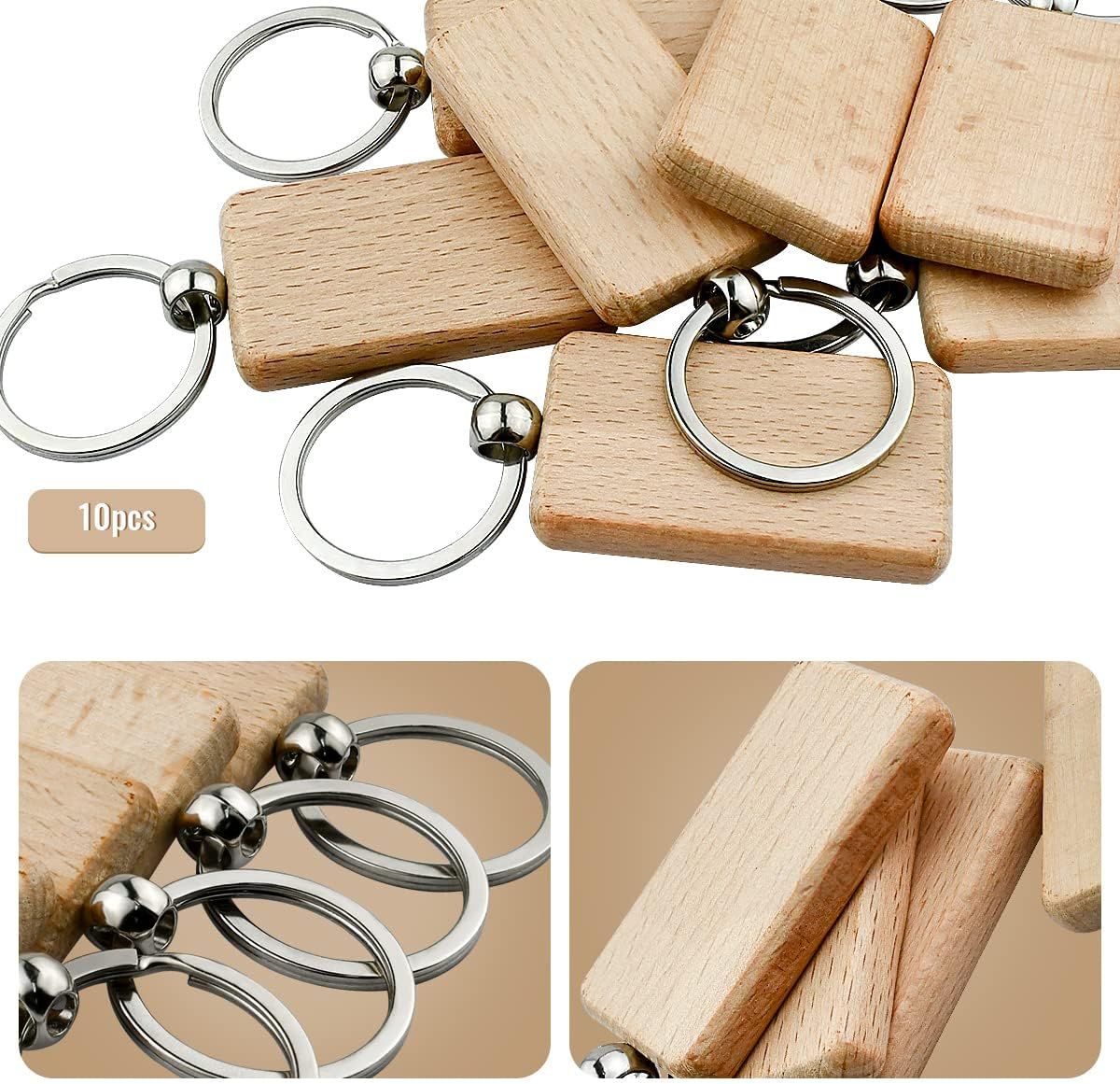 10 Pieces Unfinished Rectangle Wooden Keychains with Split Rings, Blank Wood Tags for Engraving, Painting, DIY Gifts and Crafts, 3 cm โ image 5