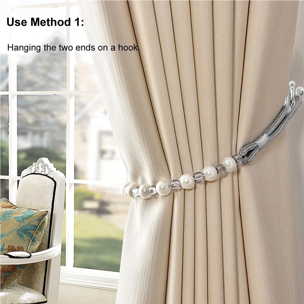 2 Pack Acrylic Pearl Curtain Tie Backs Curtain Hooks, Elegant Beads Curtain Rope Straps, Decorative Holdbacks Curtain Holders, 29in Light Brown — image 3