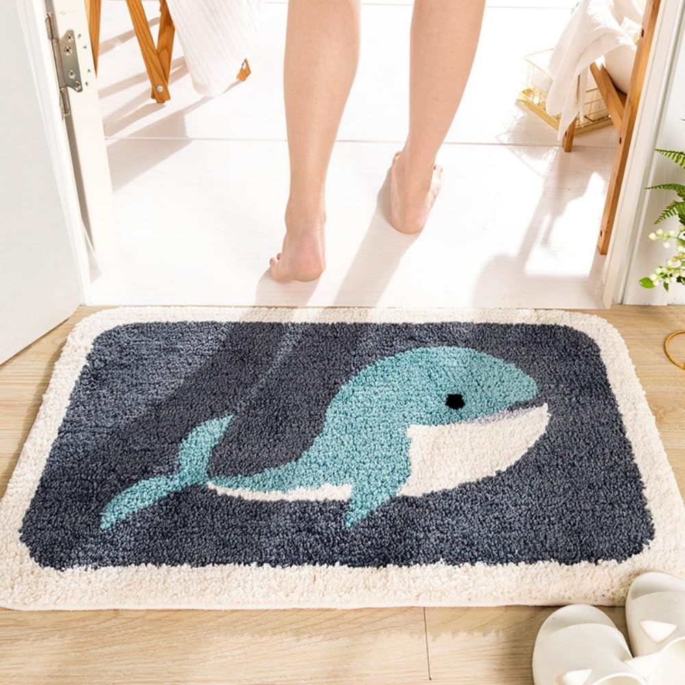 Bathroom Rugs Grey Whale Bath Rug for Bathroom Non-Slip Soft Absorbent Machine-Washable, Shower Bathroom, 20 × 31.4 Inch, Grey — image 3