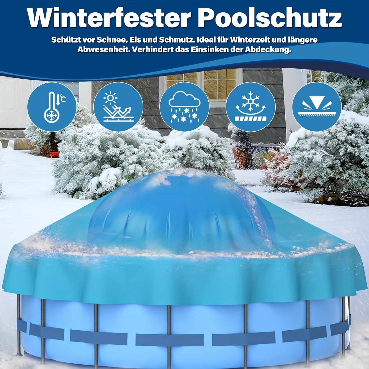4Ft (1.2M) Winter Round Pool Air Pillow, Chlorine-Resistant PVC Reinforced Material, Includes 2 Anchor Ropes, Double Stitching, Blue โ image 4