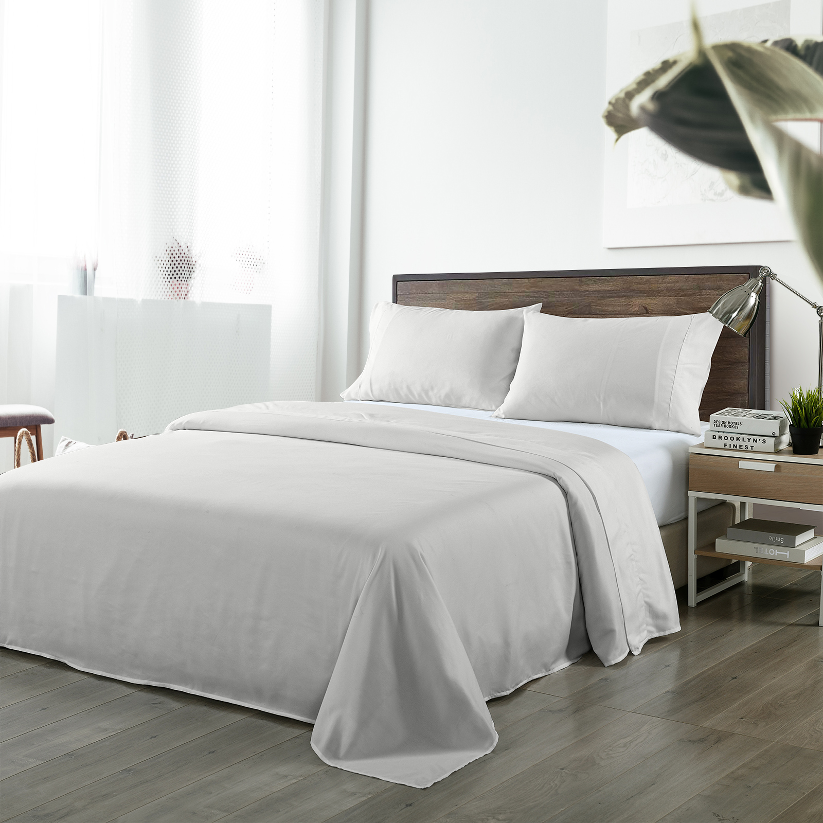 Royal Comfort Bamboo Blended Sheet & Pillowcases Set 1000TC Ultra Soft Bedding - King - Light Grey — image 2