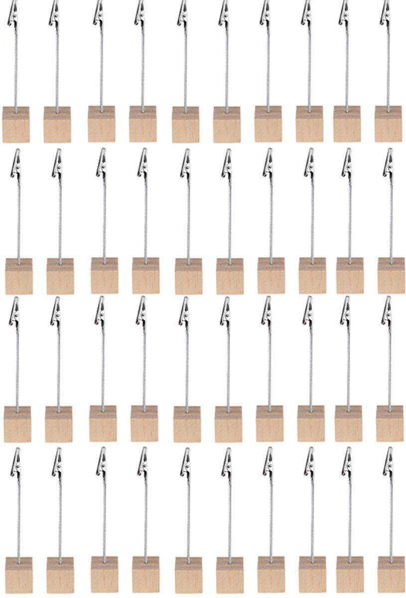 40-Pack Wooden Cube Photo Holders with Alligator Clips for Memos, Cards and Place Names