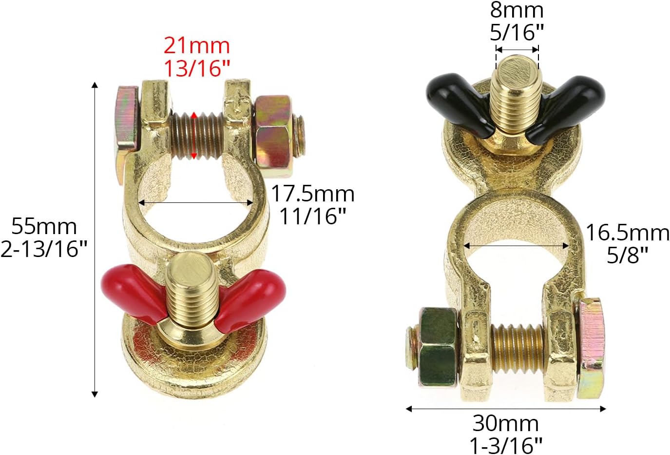 Brass Marine Grade Battery Terminal Top Post, 4 Pairs Battery Terminal Connectors, Battery Terminal Clamps for Boat Car RV, Fit All Standard Top of Post — image 6