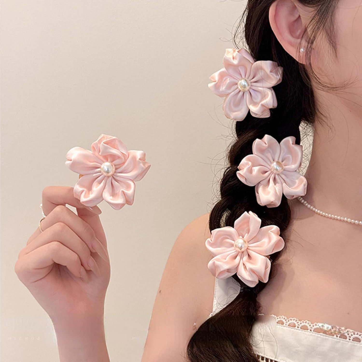 2 Pack Pink Sakura Hair Clips With Pearls for Girls Front Side Bangs, Fringe Duckbill Hair Clips Headwear Accessories (Sakura) โ image 5