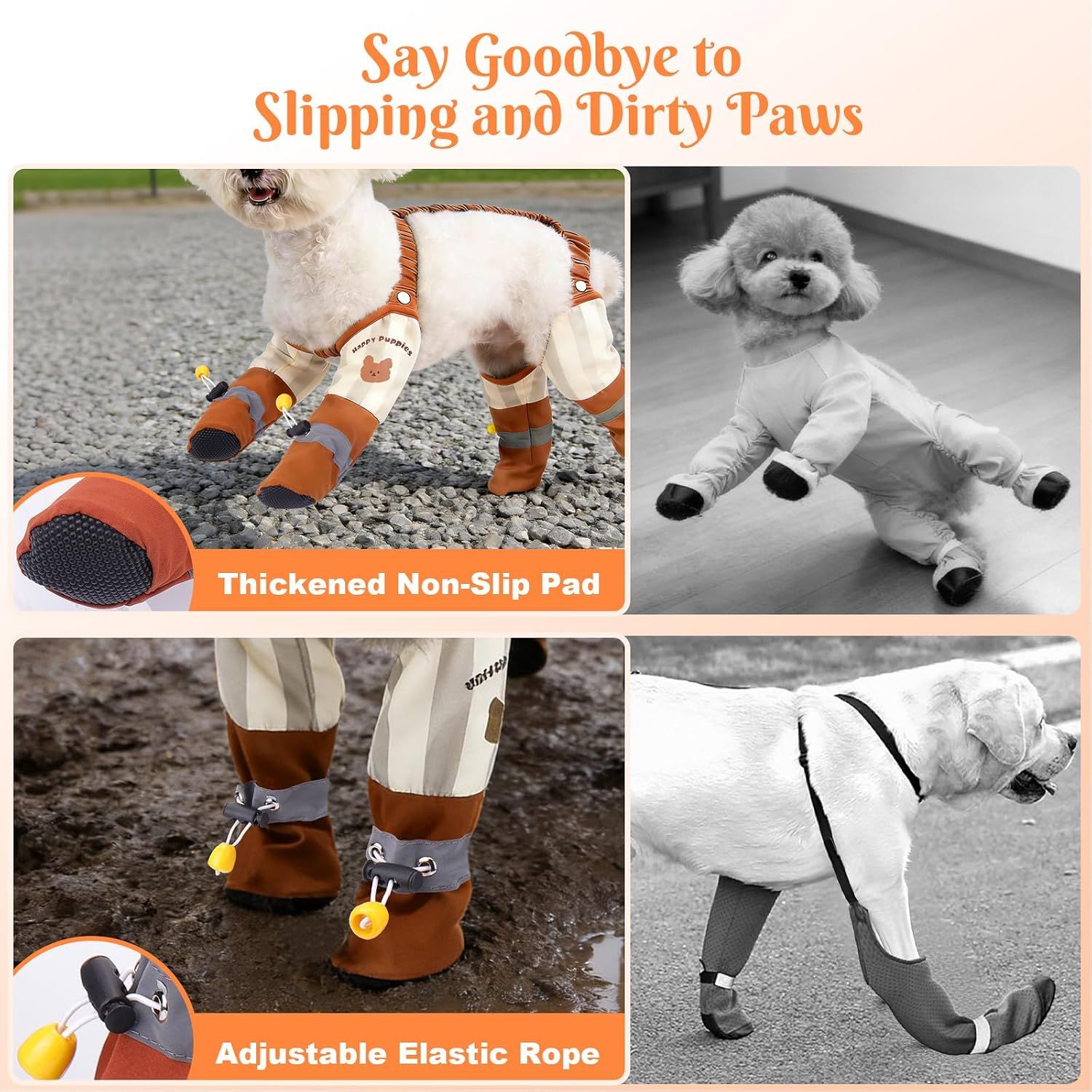 Waterproof Dog Suspender Boots with Reflective Anti-Slip Soles, Adjustable Rain Shoes for Small Dogs and Night Walks, Size S — image 3