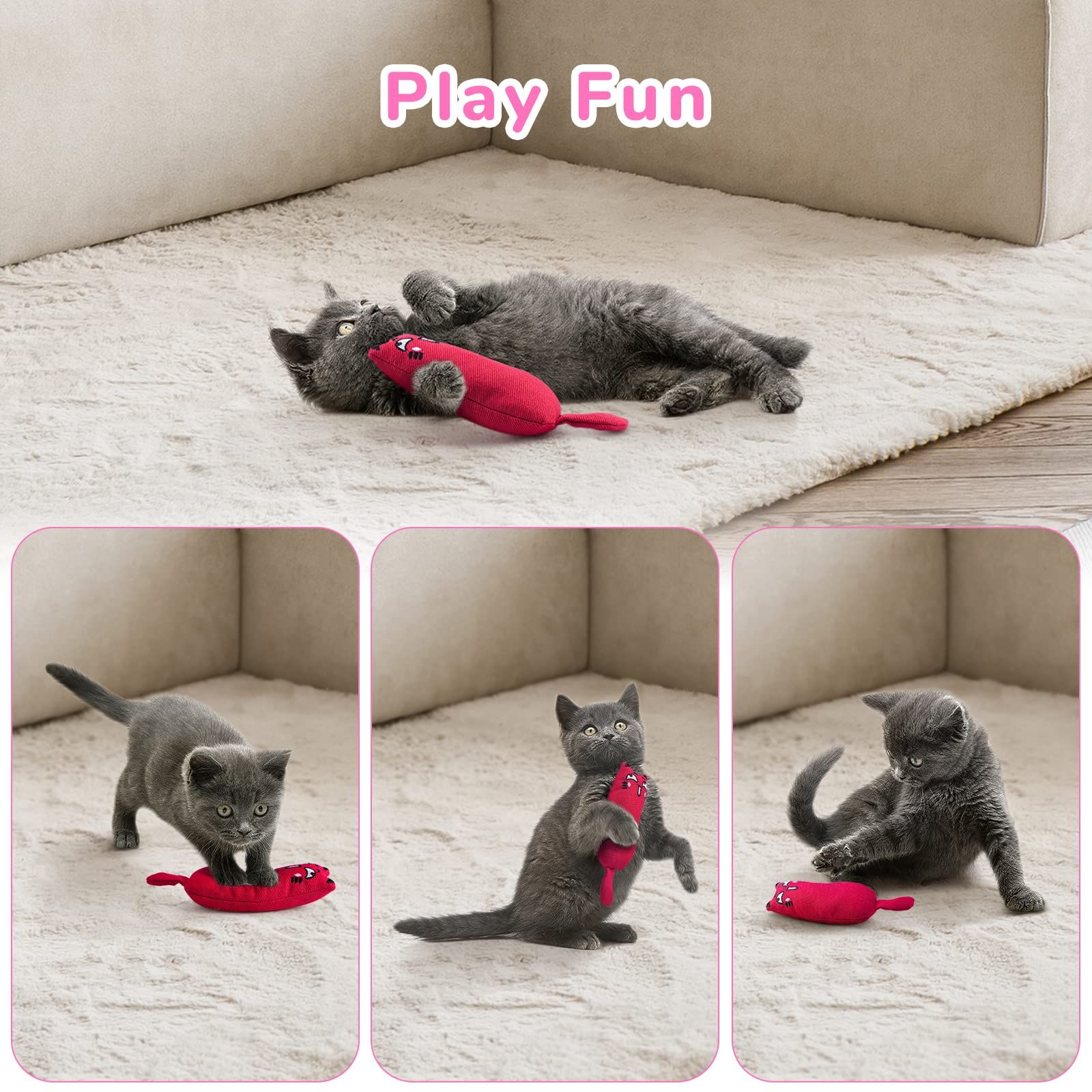 5-piece pack of bite-resistant catnip cat toys, cartoon mouse cat teething chew toys containing catnip — image 3