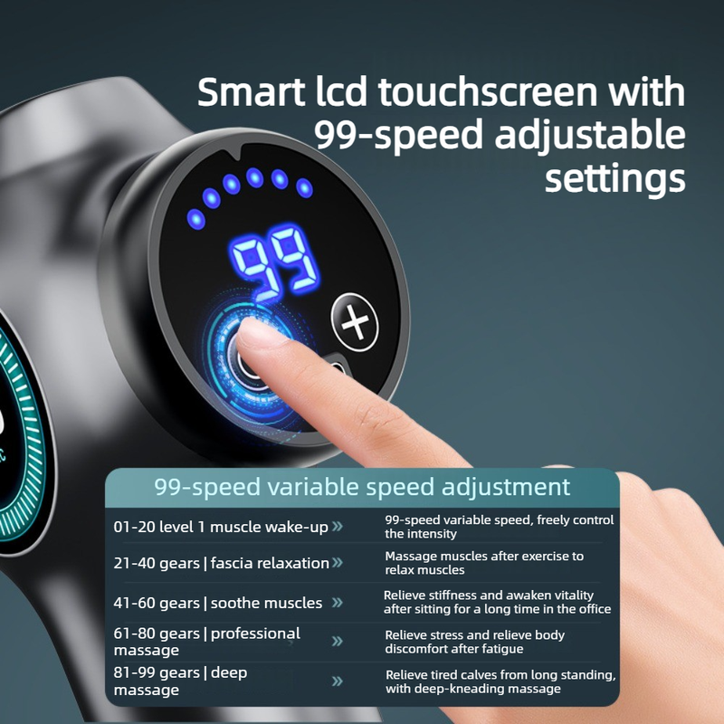 99-Speed Touchscreen Fascia Gun with 8 Massage Heads, Rechargeable Deep Tissue Muscle Massager—Dark Gray — image 2