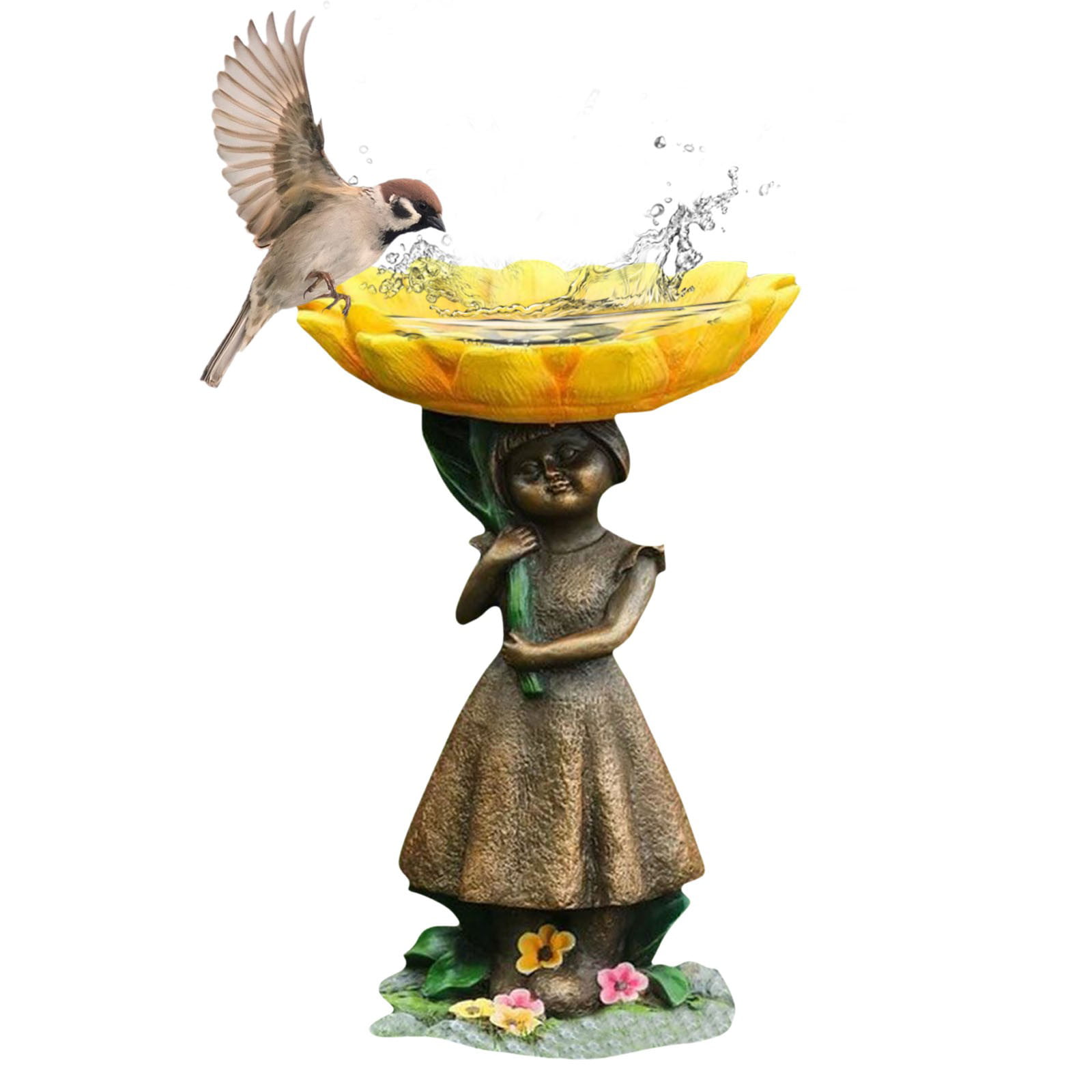 Girl Resin Bird Feeder with Natural Stump Design for Garden and Outdoor Decor — image 2