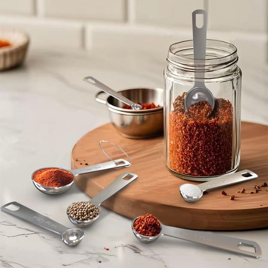 Set of 6 stainless steel measuring spoons - Includes teaspoon, tablespoon and measuring spoon - Suitable for liquids and dry ingredients - Kitchen and baking — image 6