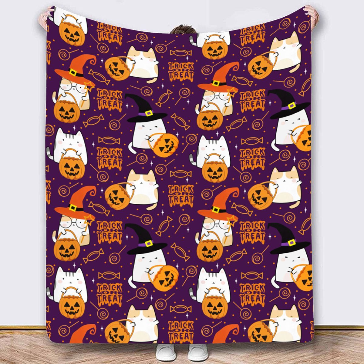 Halloween Throw Blanket Cozy Microfiber Blanket Soft Flannel Throw Festive Home Pumpkin Ghost - Purple - Size 100cm*150cm